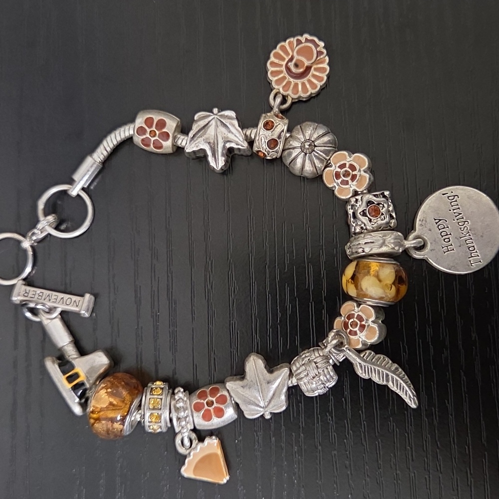 Willabee & Ward Toggle Charm Bracelet November Thanksgiving Turkey Pumpkin Fall